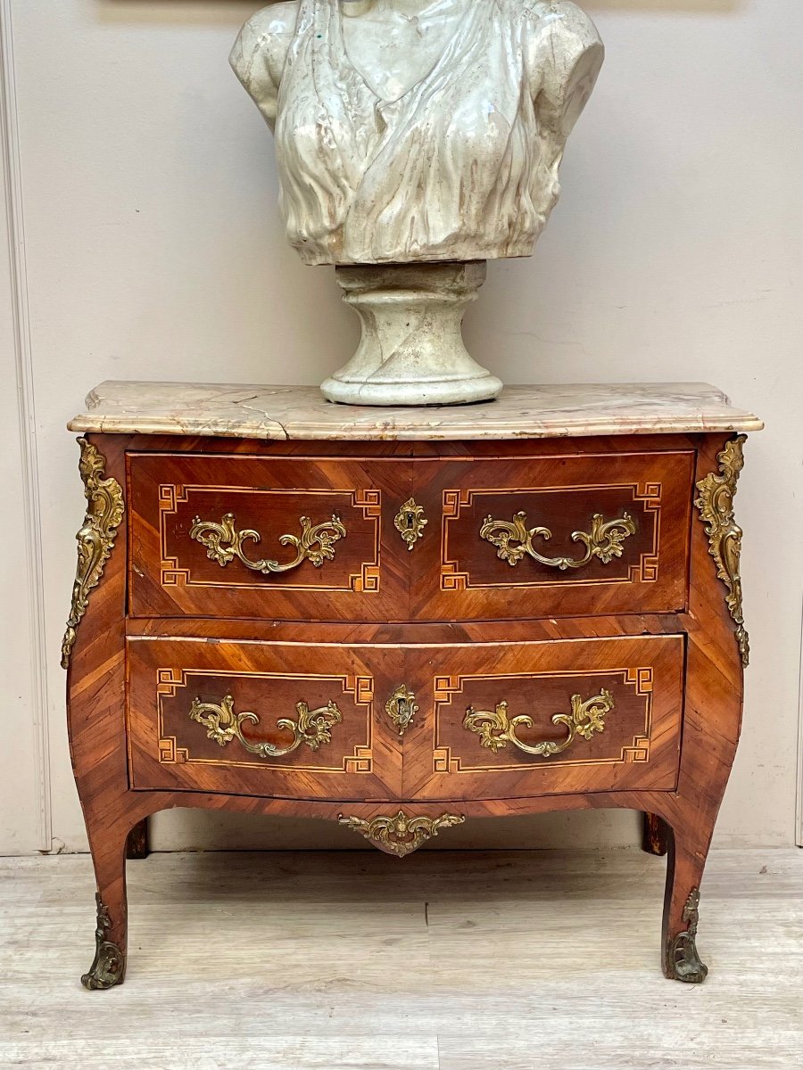 Commode Galbée En Marqueterie D’époque Louis XV -photo-2