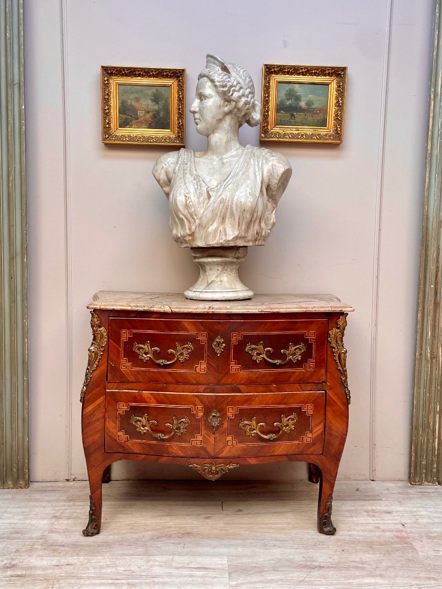 Commode Galbée En Marqueterie D’époque Louis XV -photo-4