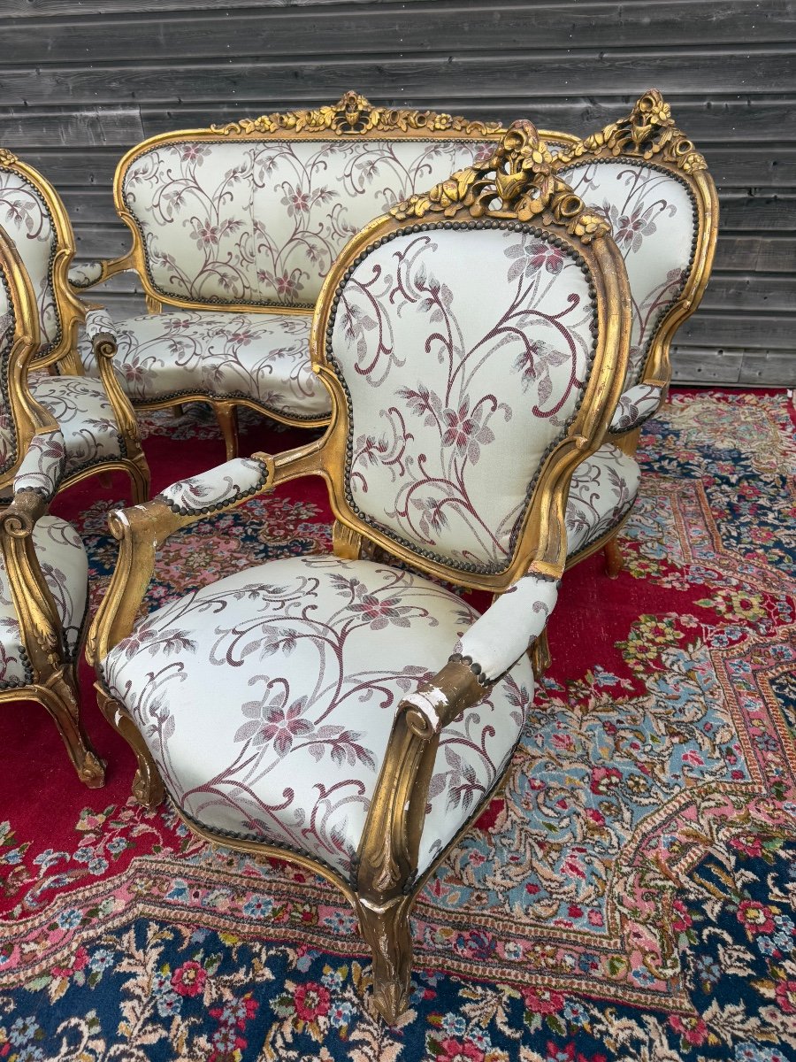 Mobilier De Salon De Style Louis XV En Bois Doré -photo-2