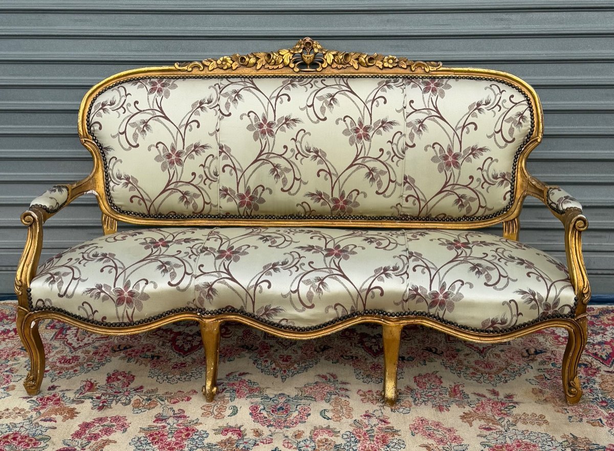Mobilier De Salon De Style Louis XV En Bois Doré -photo-1