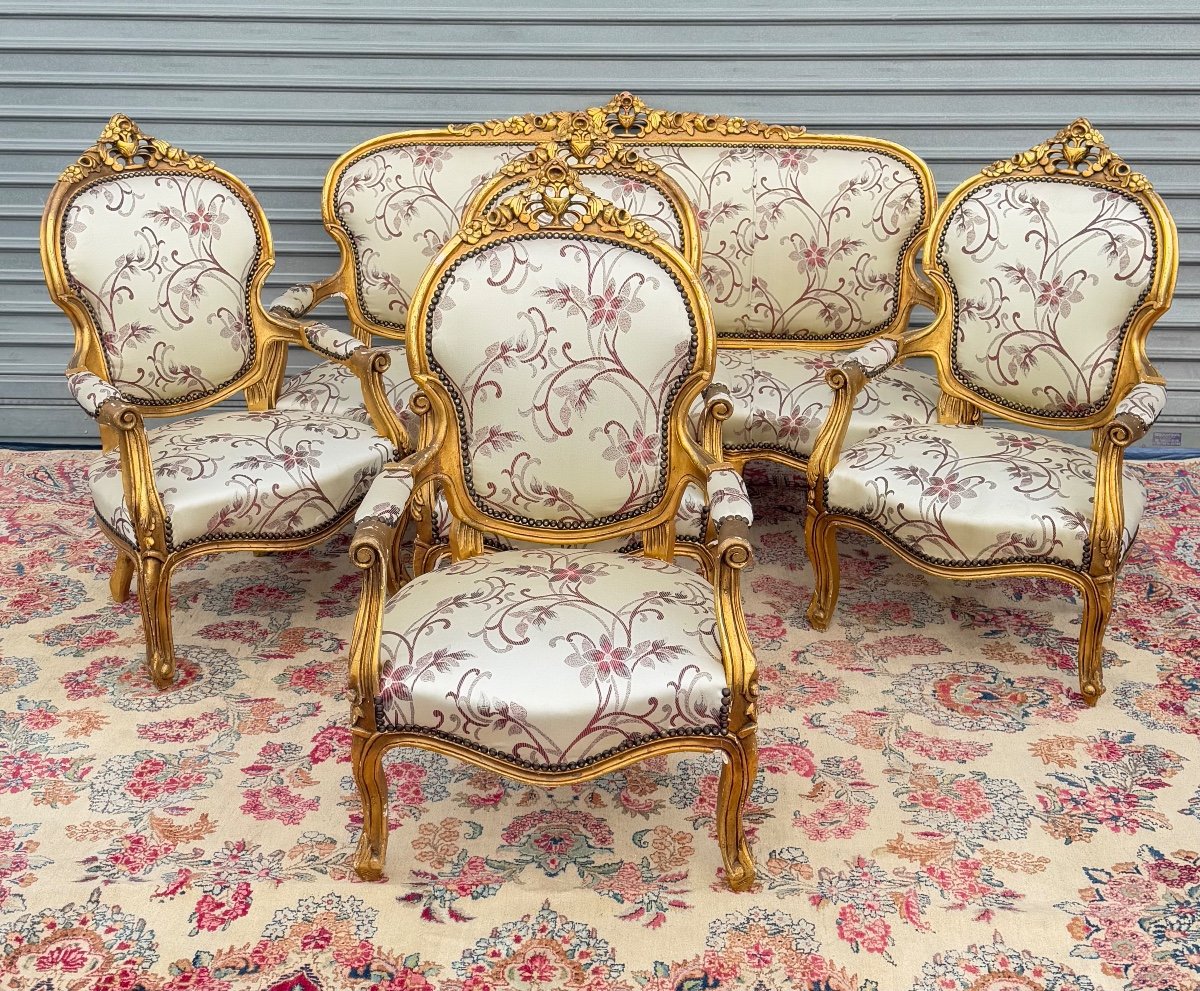 Mobilier De Salon De Style Louis XV En Bois Doré -photo-2
