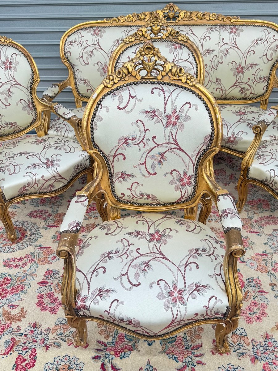 Mobilier De Salon De Style Louis XV En Bois Doré -photo-3