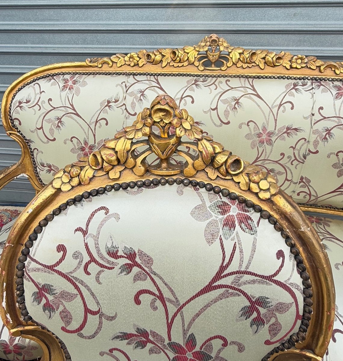 Mobilier De Salon De Style Louis XV En Bois Doré -photo-6