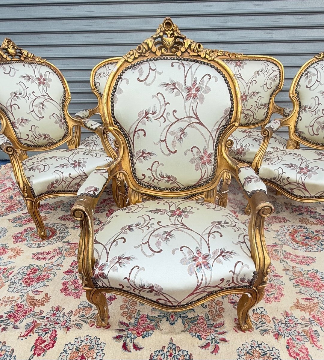 Mobilier De Salon De Style Louis XV En Bois Doré -photo-7