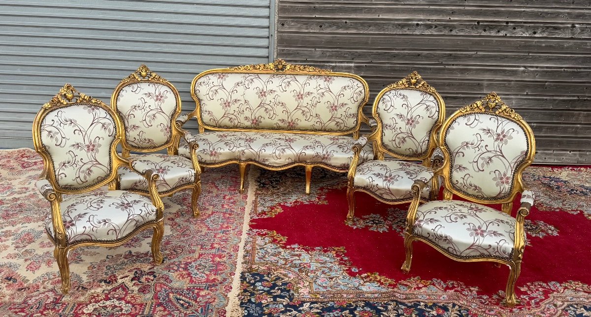 Mobilier De Salon De Style Louis XV En Bois Doré -photo-8