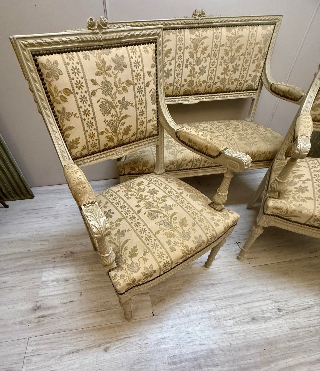 Mobilier De Salon De Style Louis XVI En Bois Laqué -photo-3