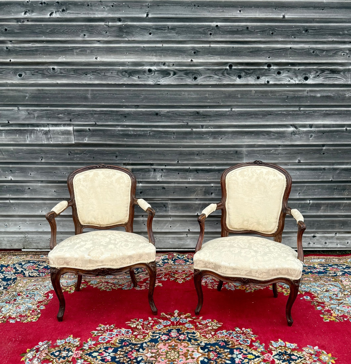 Two Louis XV Period Armchairs From The Château Les Aulnois In Pierry