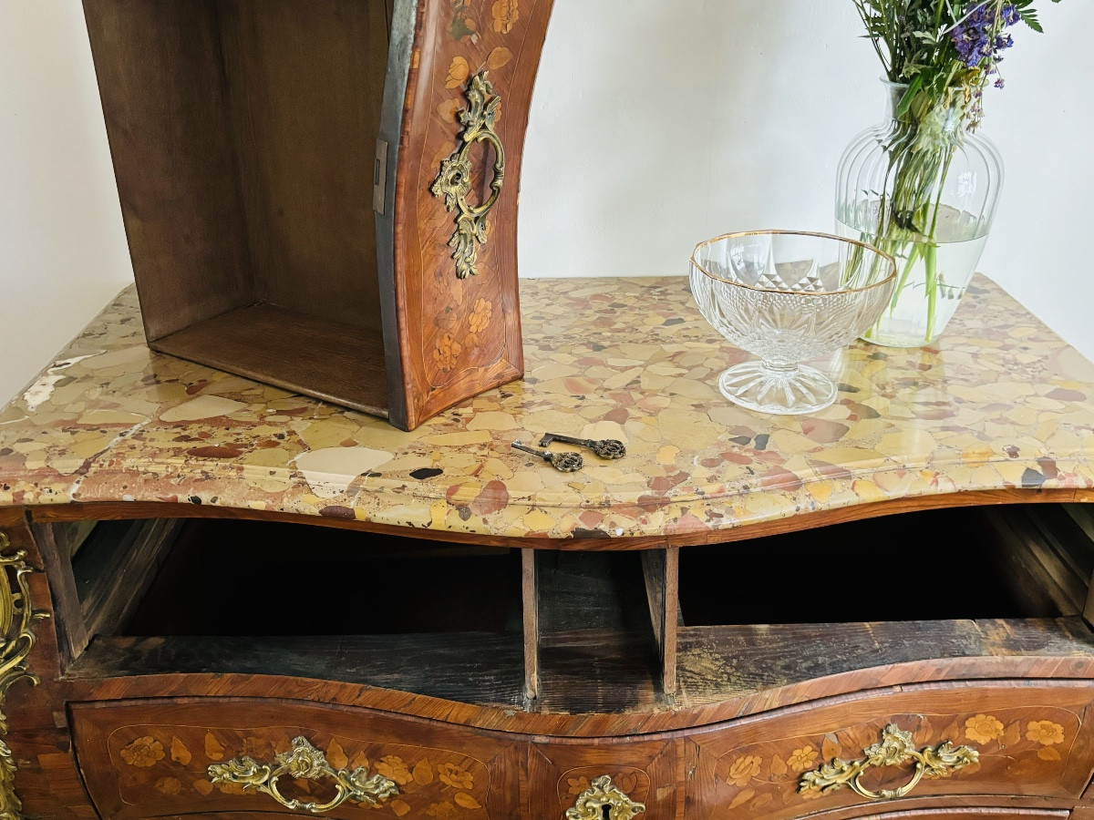 P.flechy Curved Chest Of Drawers In Louis XV Period Marquetry Stamped -photo-3