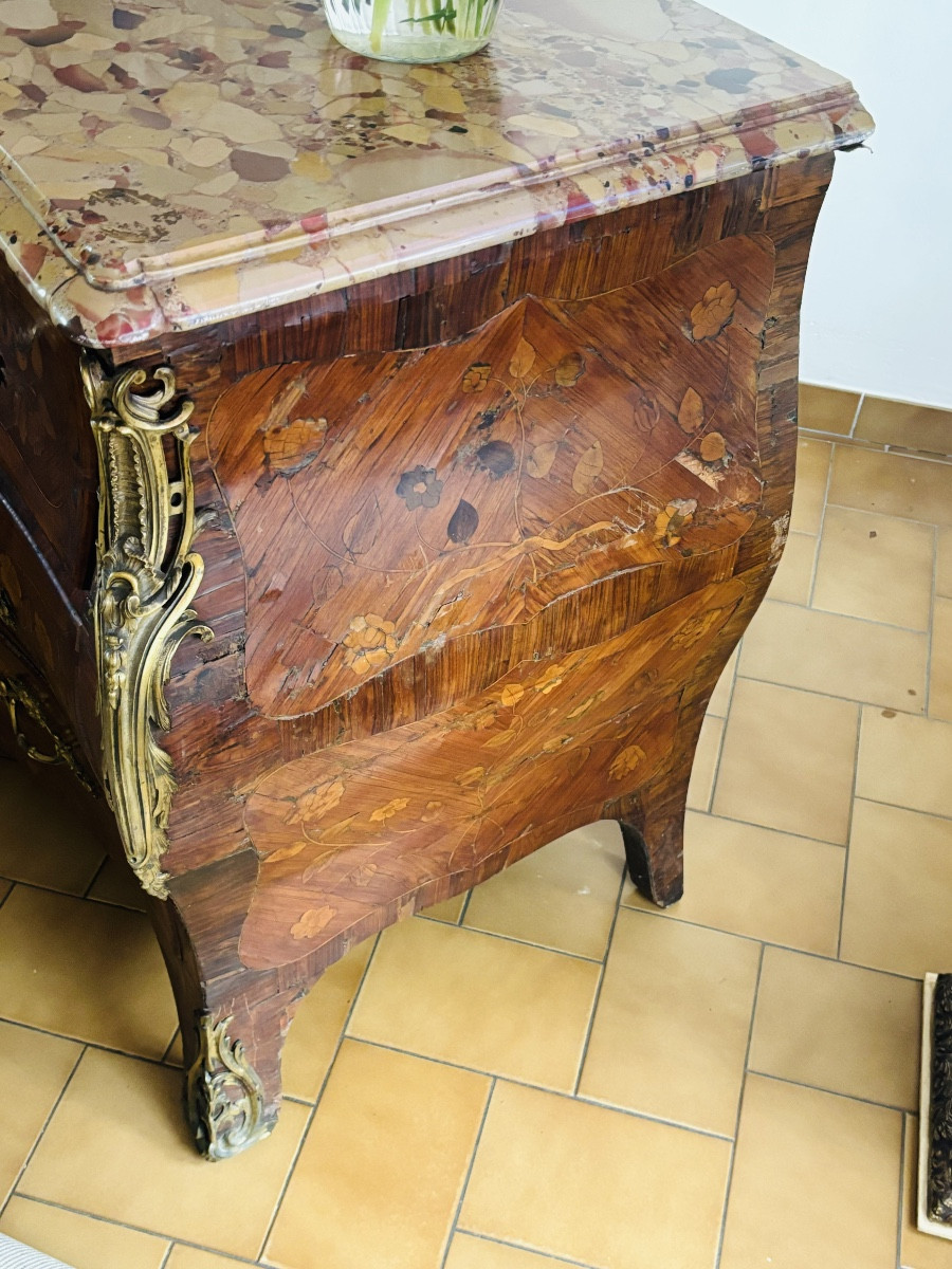 P.flechy Curved Chest Of Drawers In Louis XV Period Marquetry Stamped -photo-4