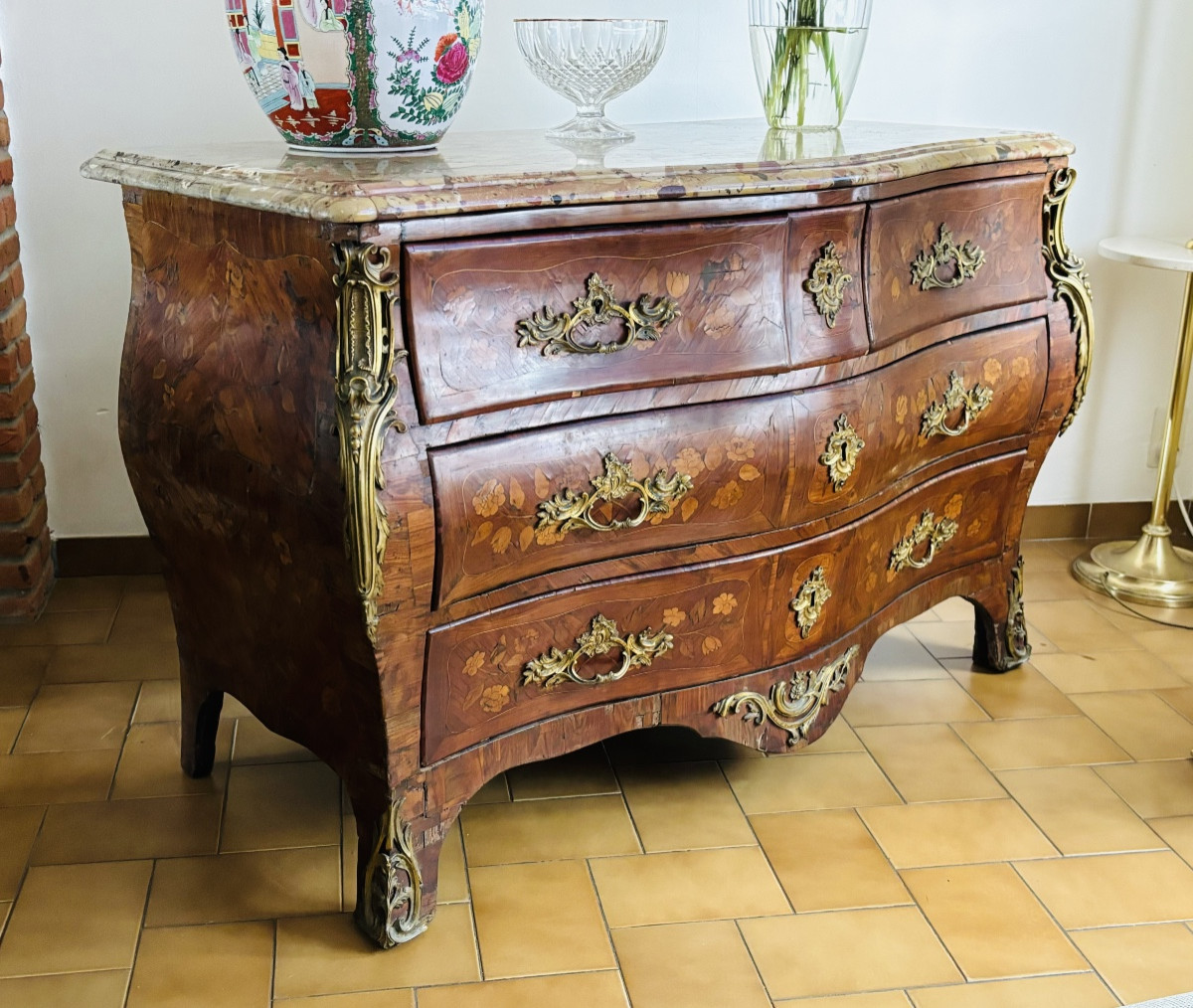 P.flechy Curved Chest Of Drawers In Louis XV Period Marquetry Stamped -photo-2