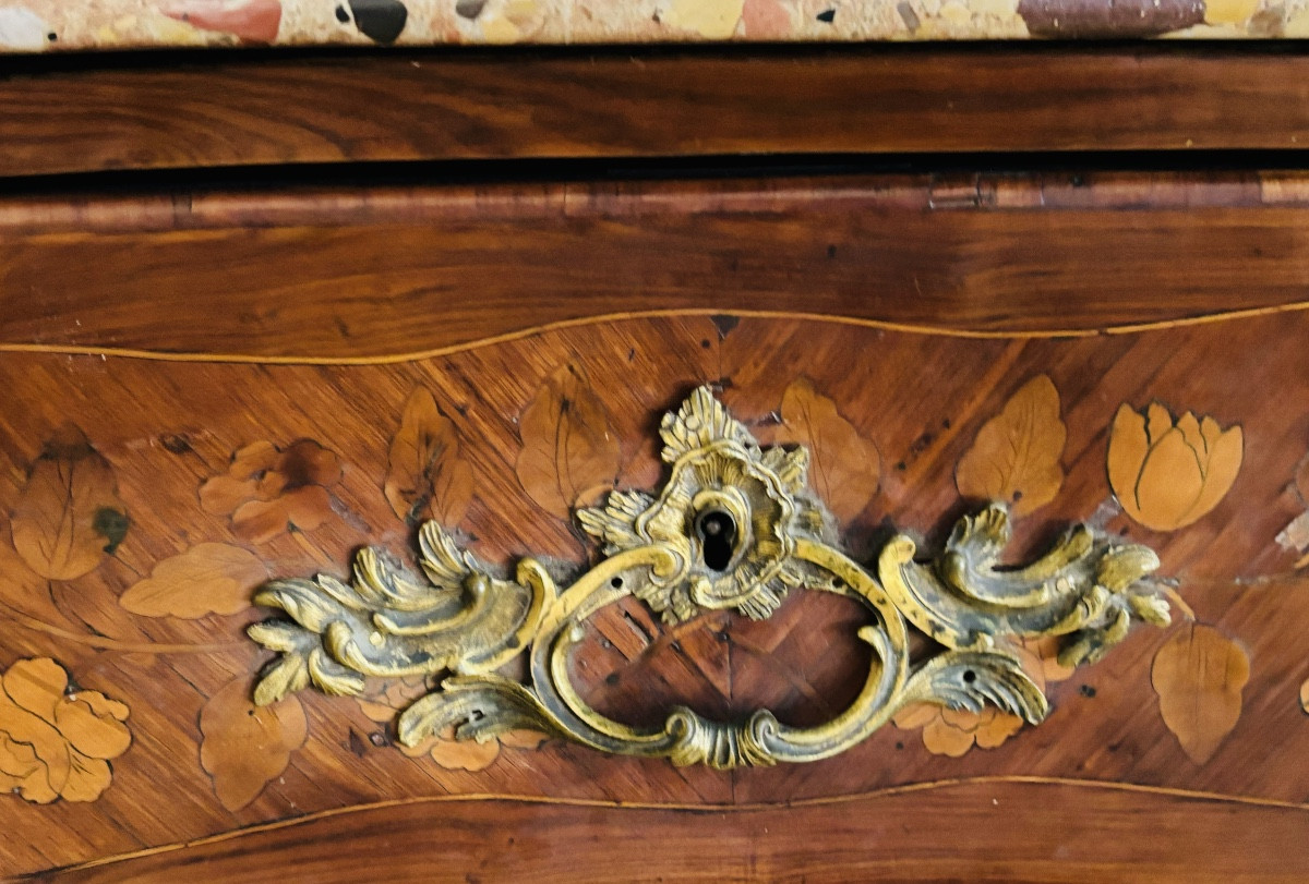 P.flechy Curved Chest Of Drawers In Louis XV Period Marquetry Stamped -photo-6