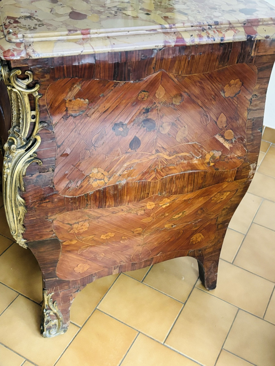 P.flechy Curved Chest Of Drawers In Louis XV Period Marquetry Stamped -photo-7