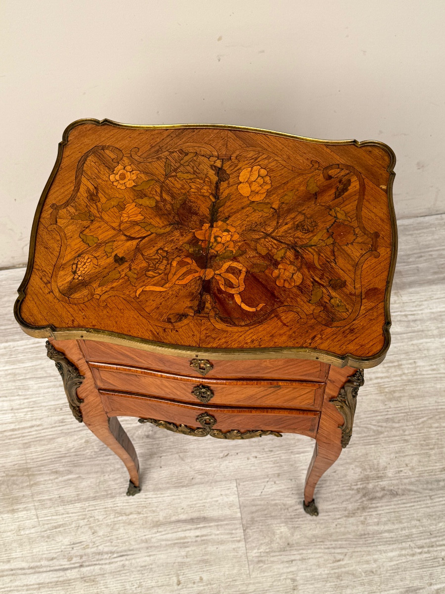 Table de salon chiffonnière  en marqueterie d’époque Louis XV -photo-5