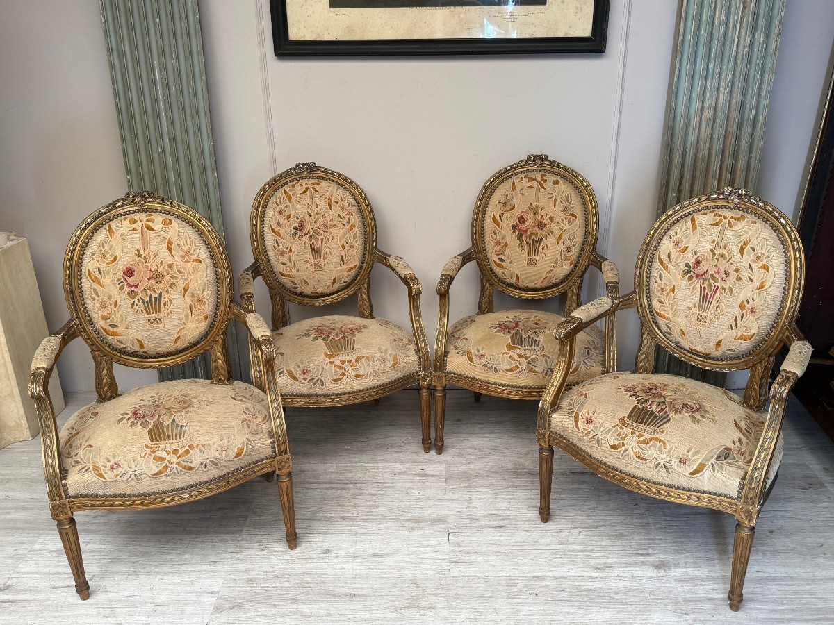 Mobilier de salon Louis XVI en bois doré d’époque XIX éme -photo-2