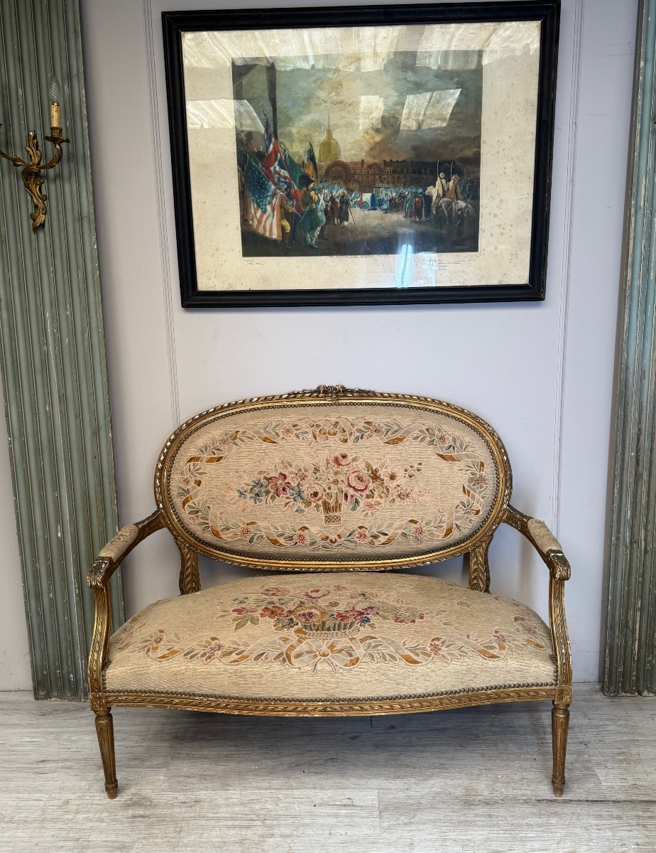 Mobilier de salon Louis XVI en bois doré d’époque XIX éme -photo-3
