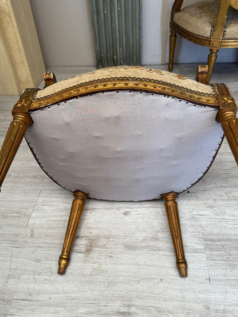 Mobilier de salon Louis XVI en bois doré d’époque XIX éme -photo-1