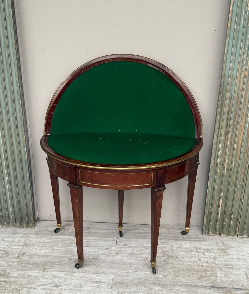 Table demi lune en acajou d’époque Louis XVI-photo-4