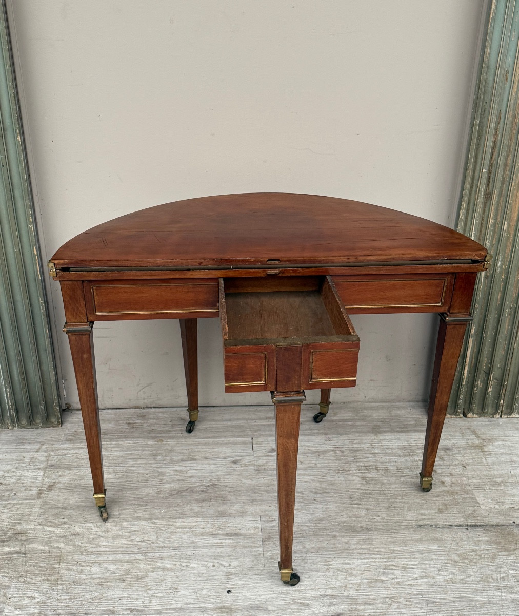 Table demi lune en acajou d’époque Louis XVI-photo-3