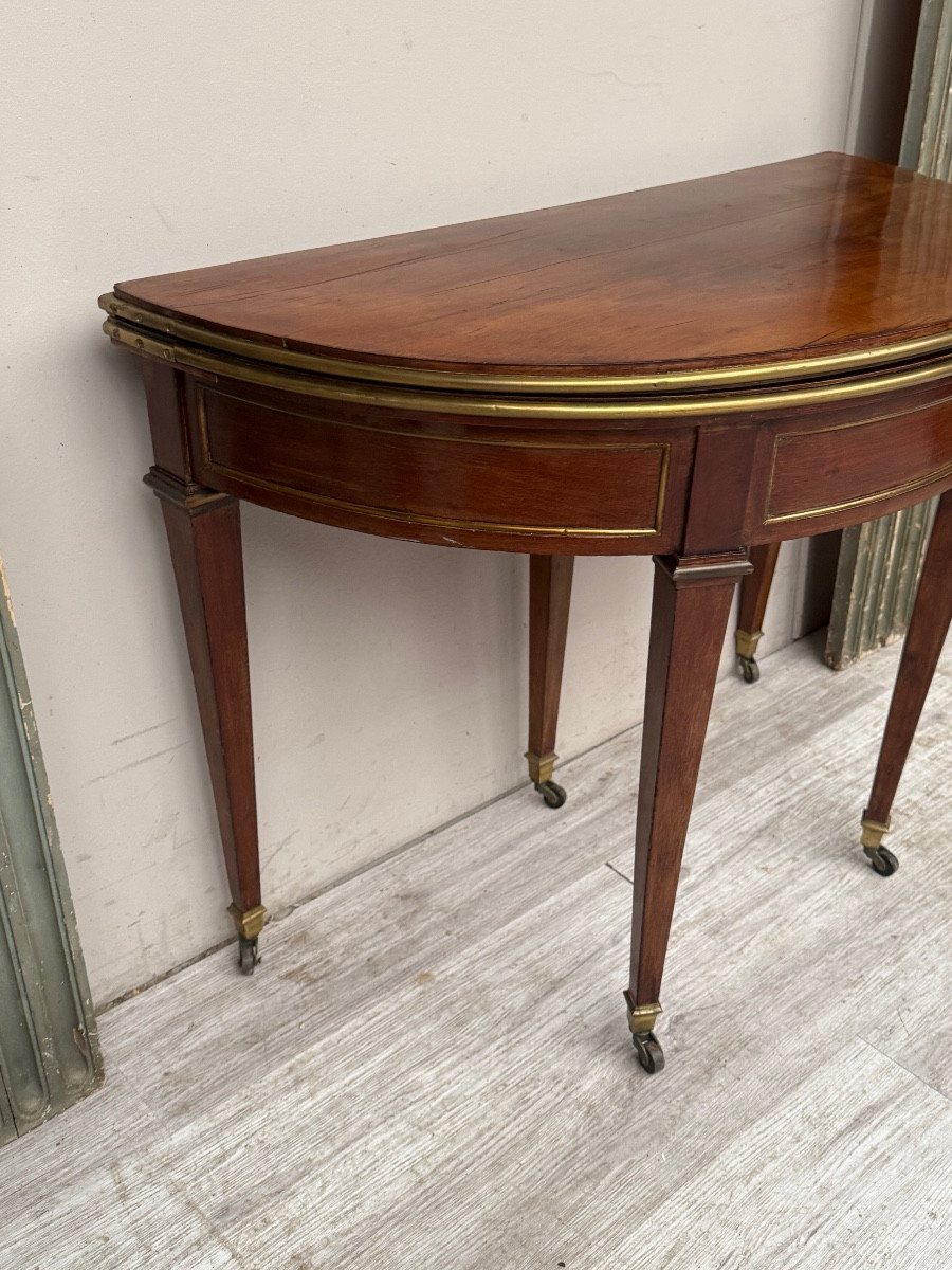 Table demi lune en acajou d’époque Louis XVI-photo-4