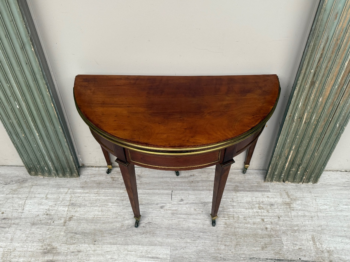 Table demi lune en acajou d’époque Louis XVI-photo-5