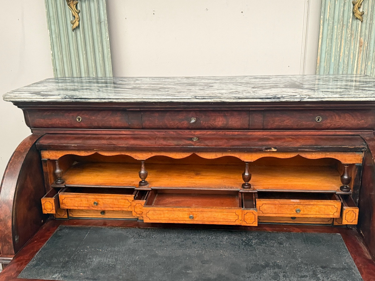 Charles X Period Mahogany Veneer Cylinder Desk -photo-2