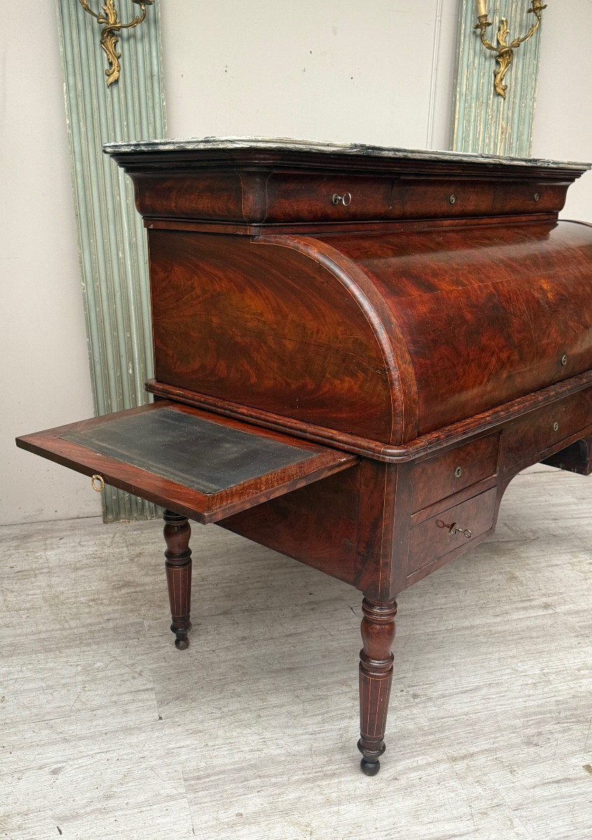Charles X Period Mahogany Veneer Cylinder Desk -photo-3