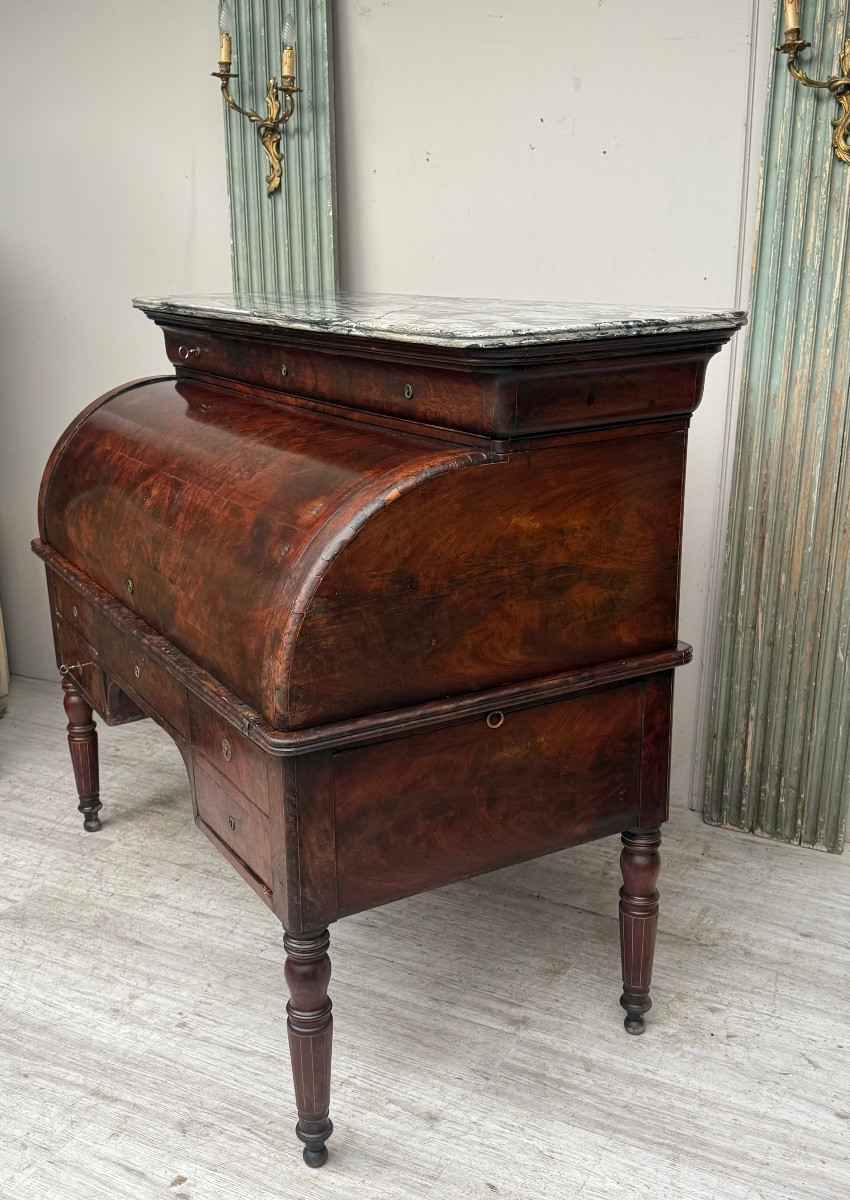 Charles X Period Mahogany Veneer Cylinder Desk -photo-4
