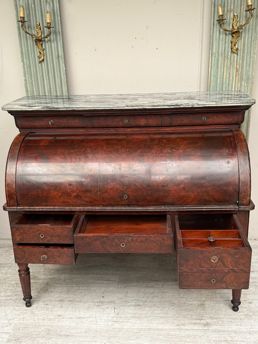 Charles X Period Mahogany Veneer Cylinder Desk -photo-1