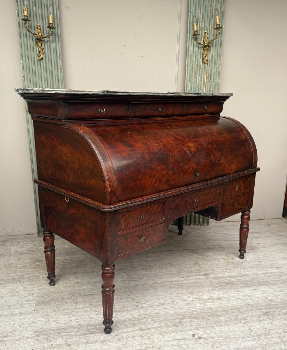 Charles X Period Mahogany Veneer Cylinder Desk -photo-4