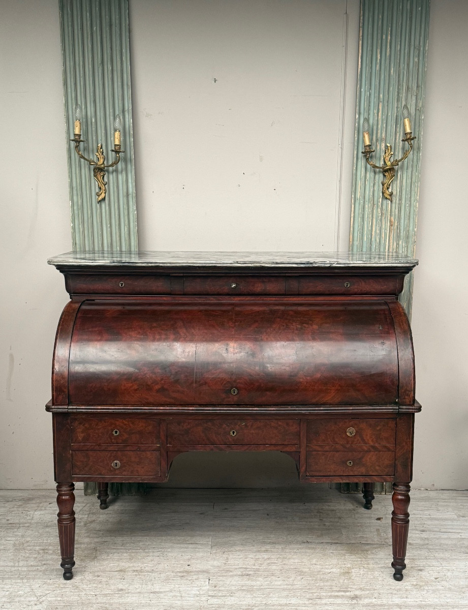 Charles X Period Mahogany Veneer Cylinder Desk -photo-6