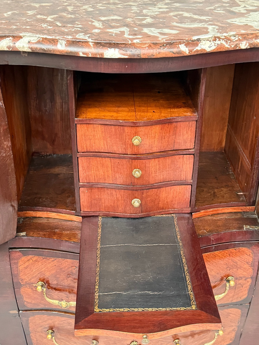Curved Secretary Cabinet In Marquetry From The Napoleon III Period-photo-2