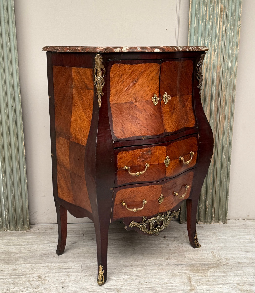 Curved Secretary Cabinet In Marquetry From The Napoleon III Period-photo-1