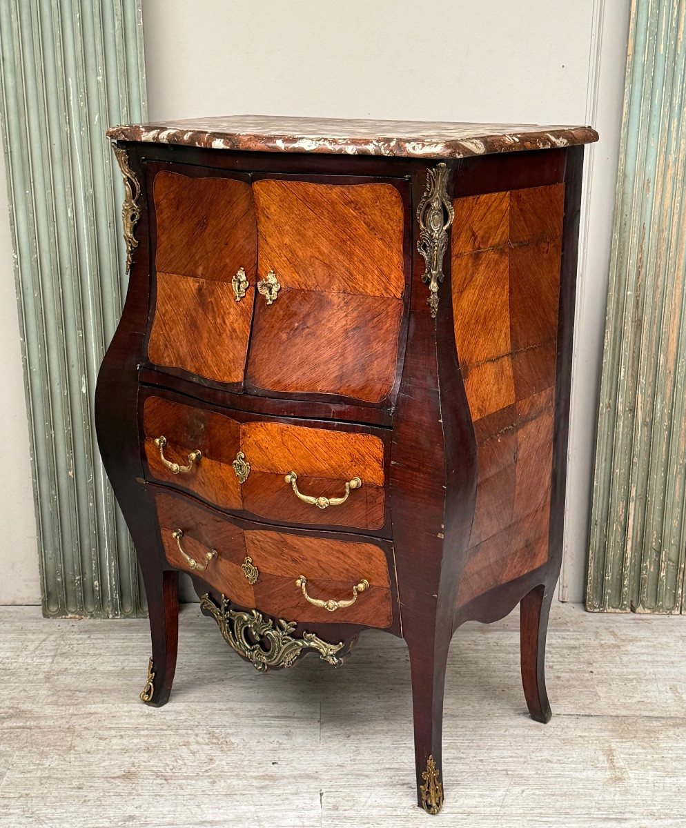 Curved Secretary Cabinet In Marquetry From The Napoleon III Period-photo-3