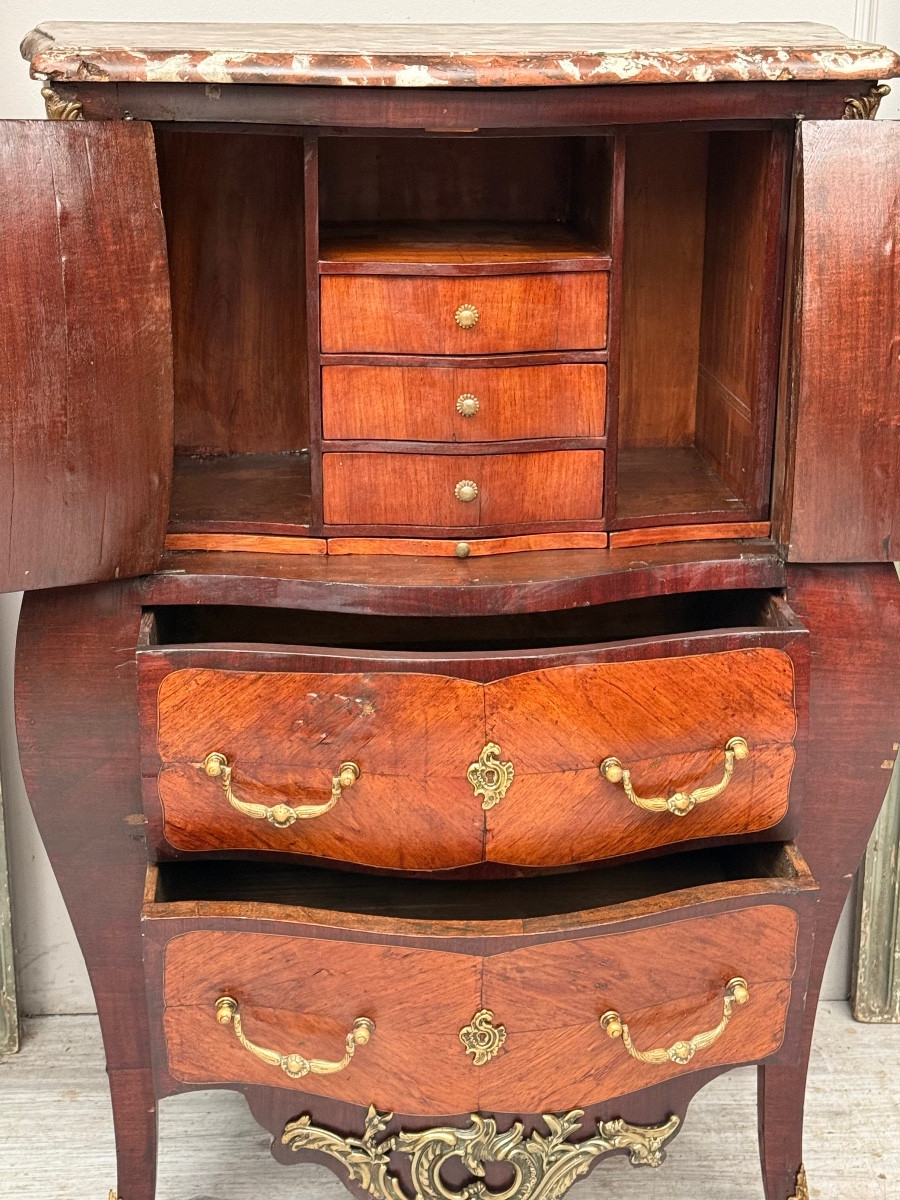 Curved Secretary Cabinet In Marquetry From The Napoleon III Period-photo-5