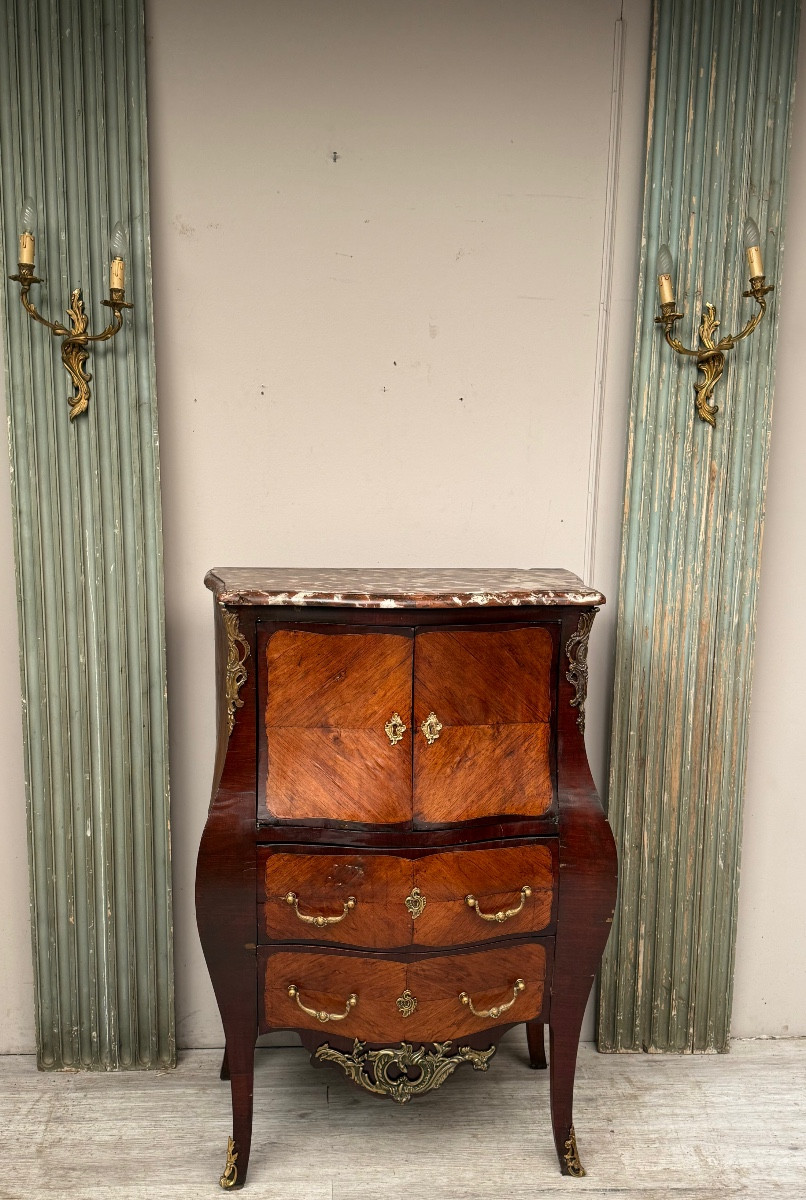 Curved Secretary Cabinet In Marquetry From The Napoleon III Period