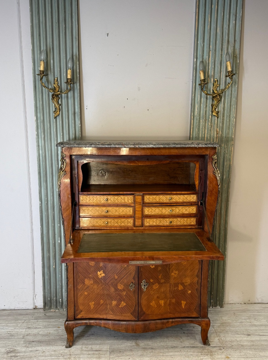 Louis XV Secretary In Marquetry From The Napoleon III Period-photo-2