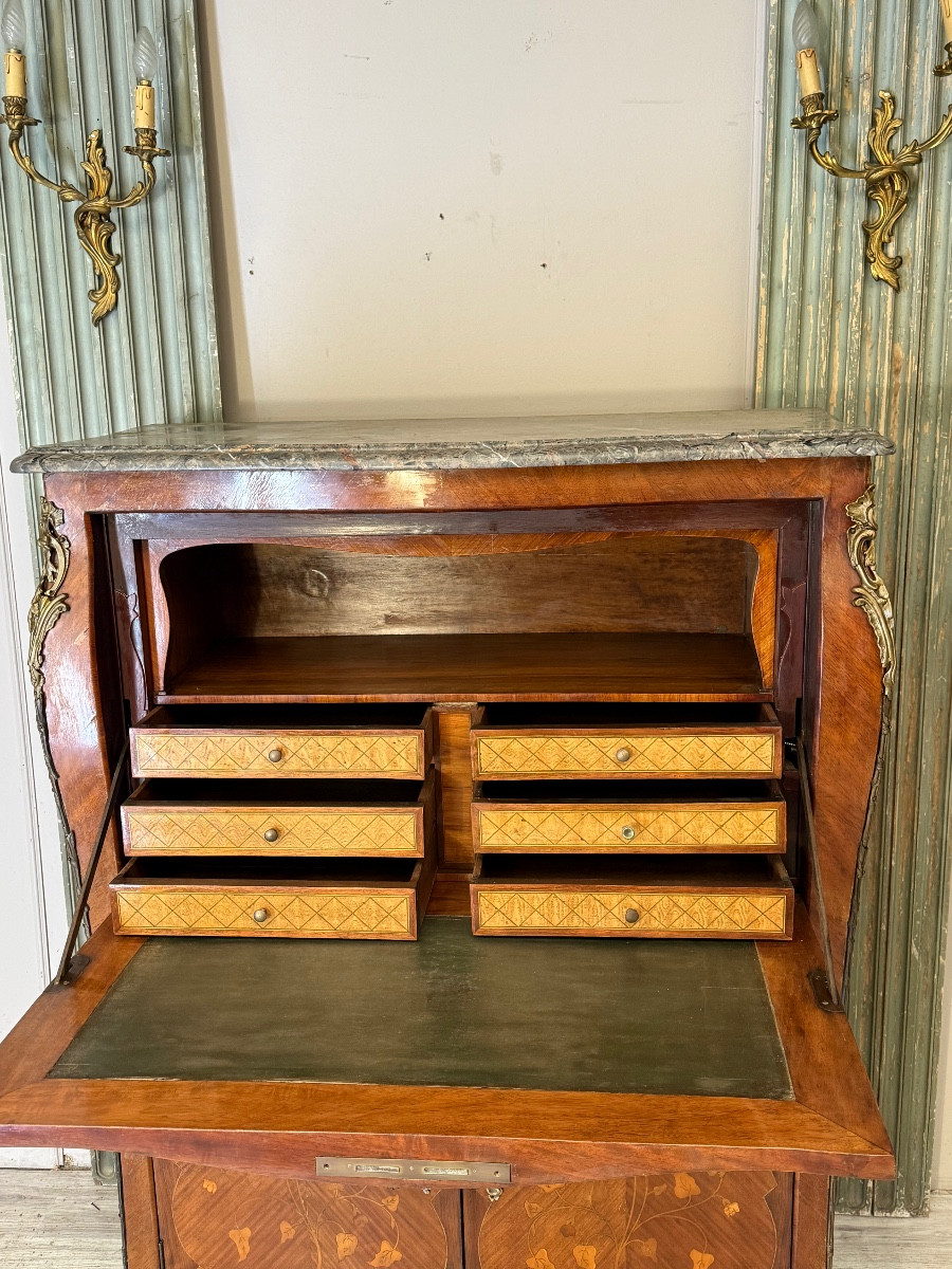Louis XV Secretary In Marquetry From The Napoleon III Period-photo-4