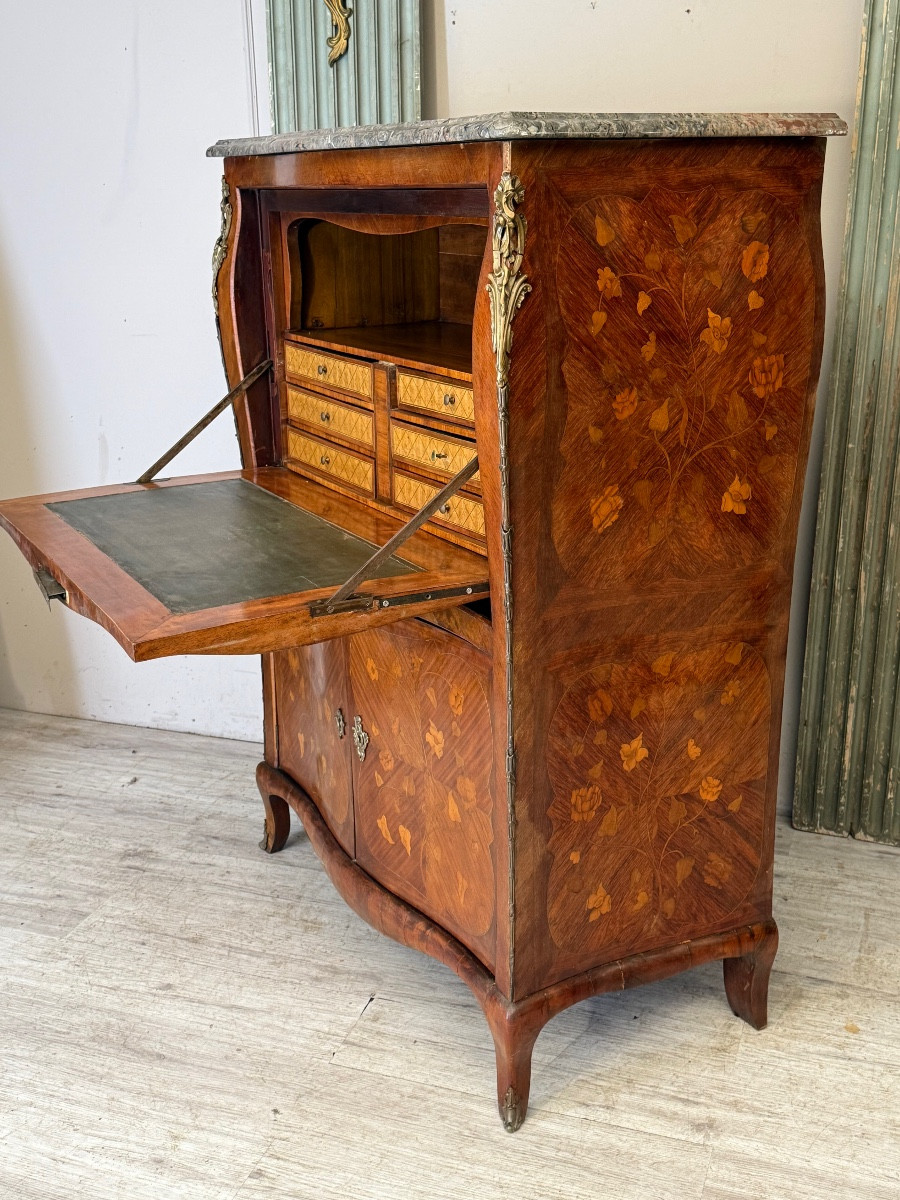 Louis XV Secretary In Marquetry From The Napoleon III Period-photo-3