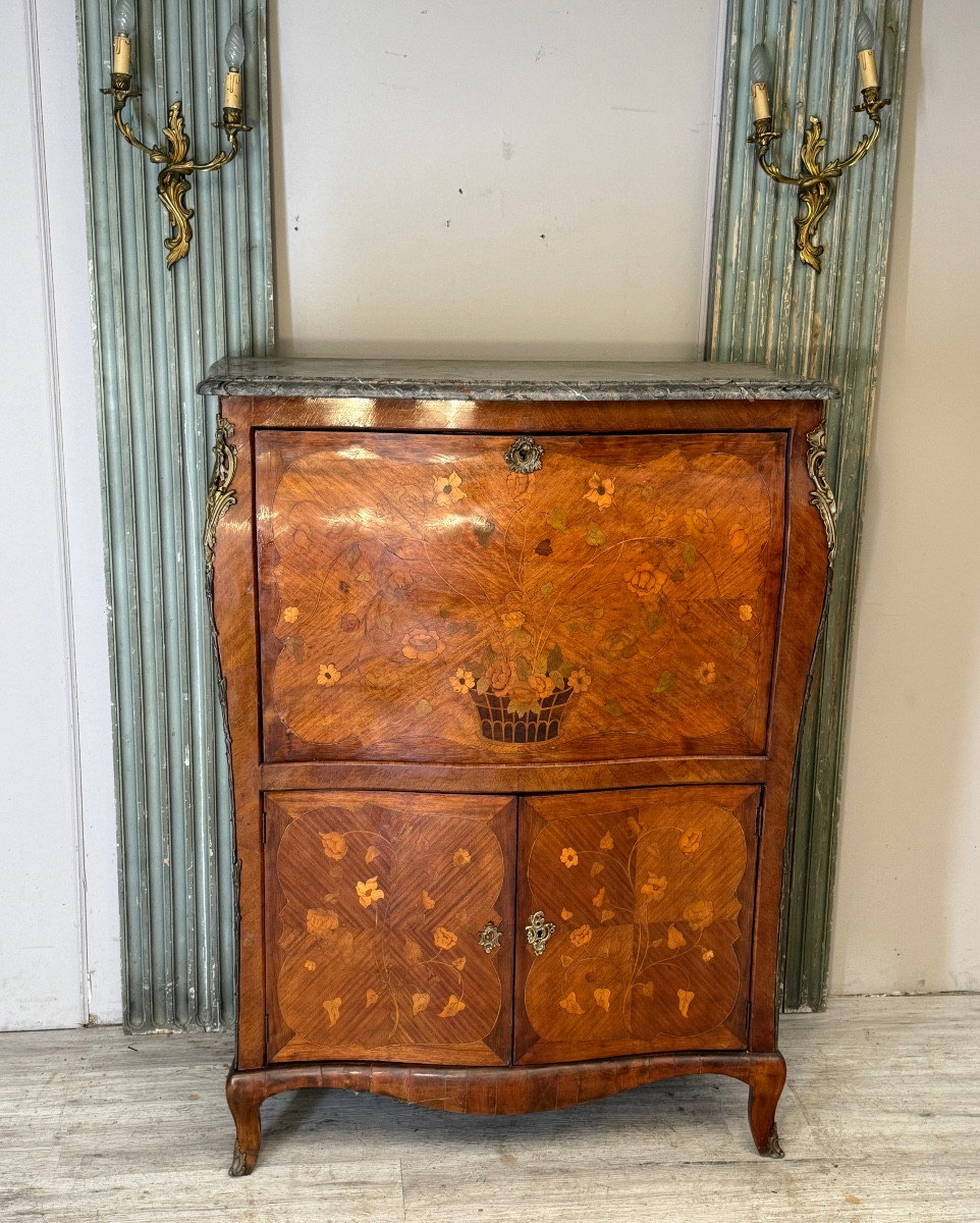 Louis XV Secretary In Marquetry From The Napoleon III Period