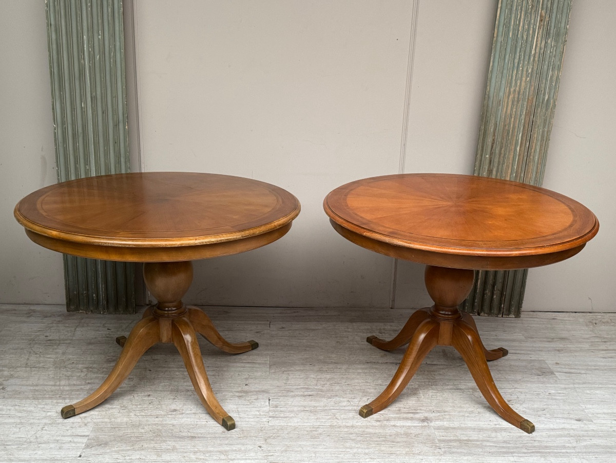 Pair Of Restoration-style Walnut Pedestal Tables From The Carlton Hotel In Cannes -photo-4