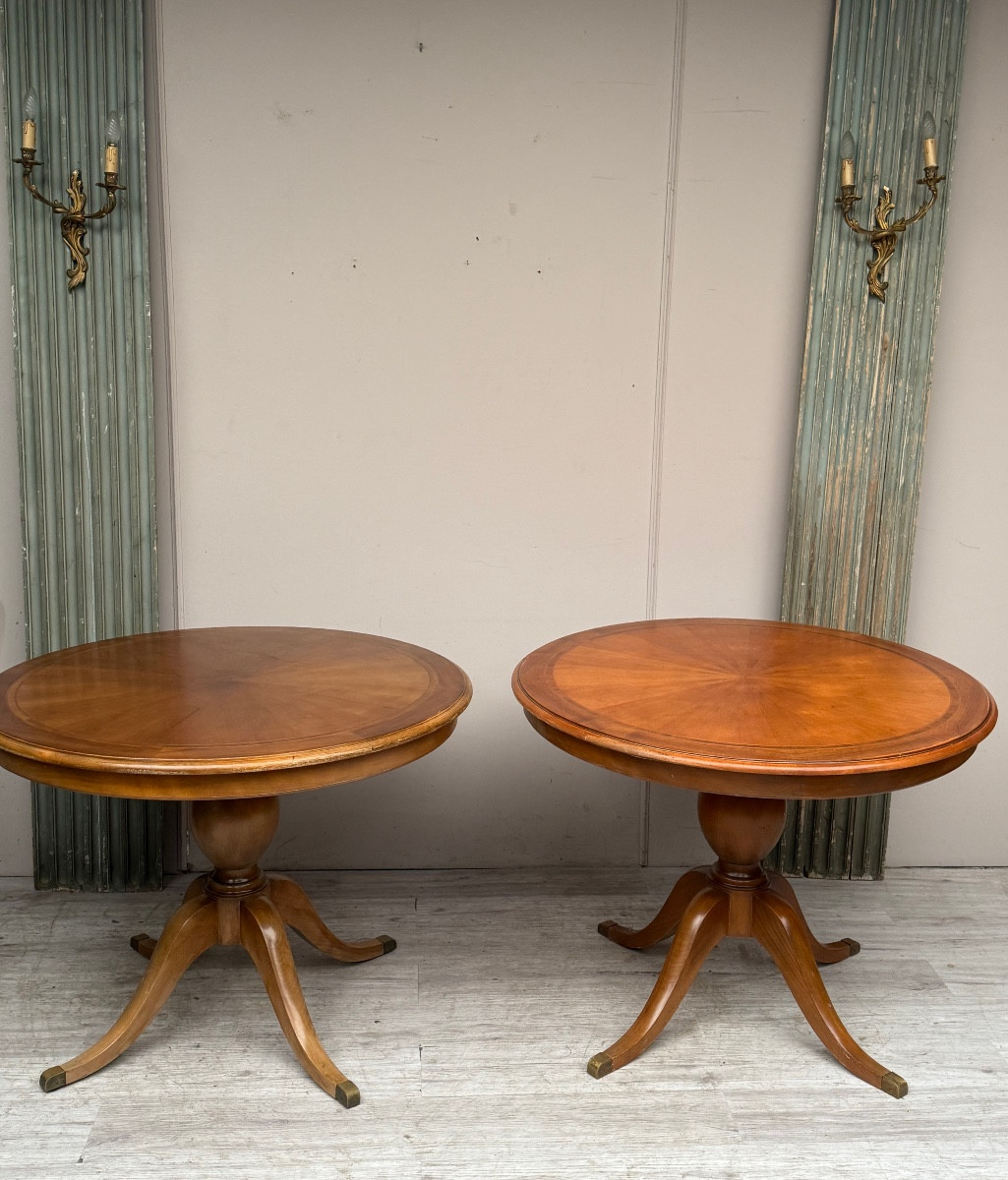 Pair Of Restoration-style Walnut Pedestal Tables From The Carlton Hotel In Cannes 