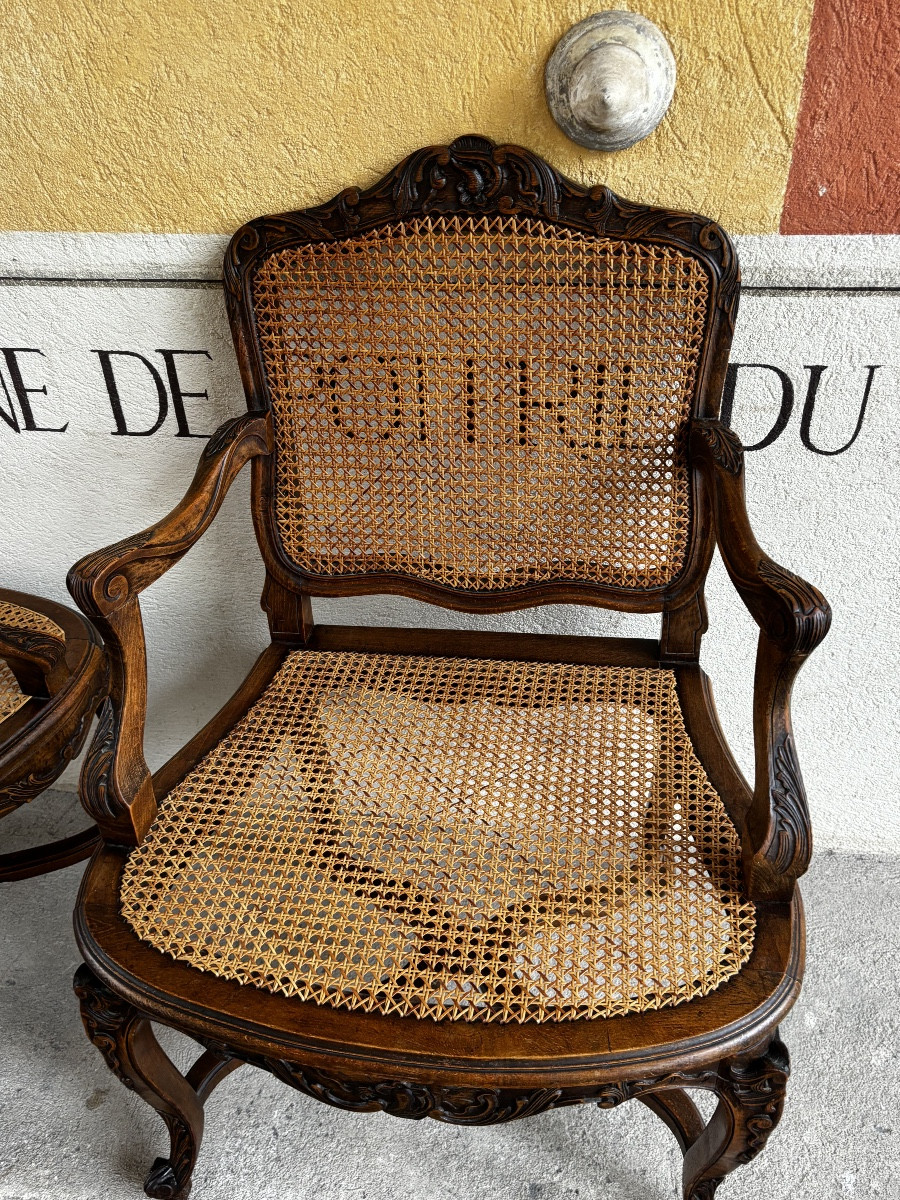 Paire de fauteuils cannés de style régence -photo-4