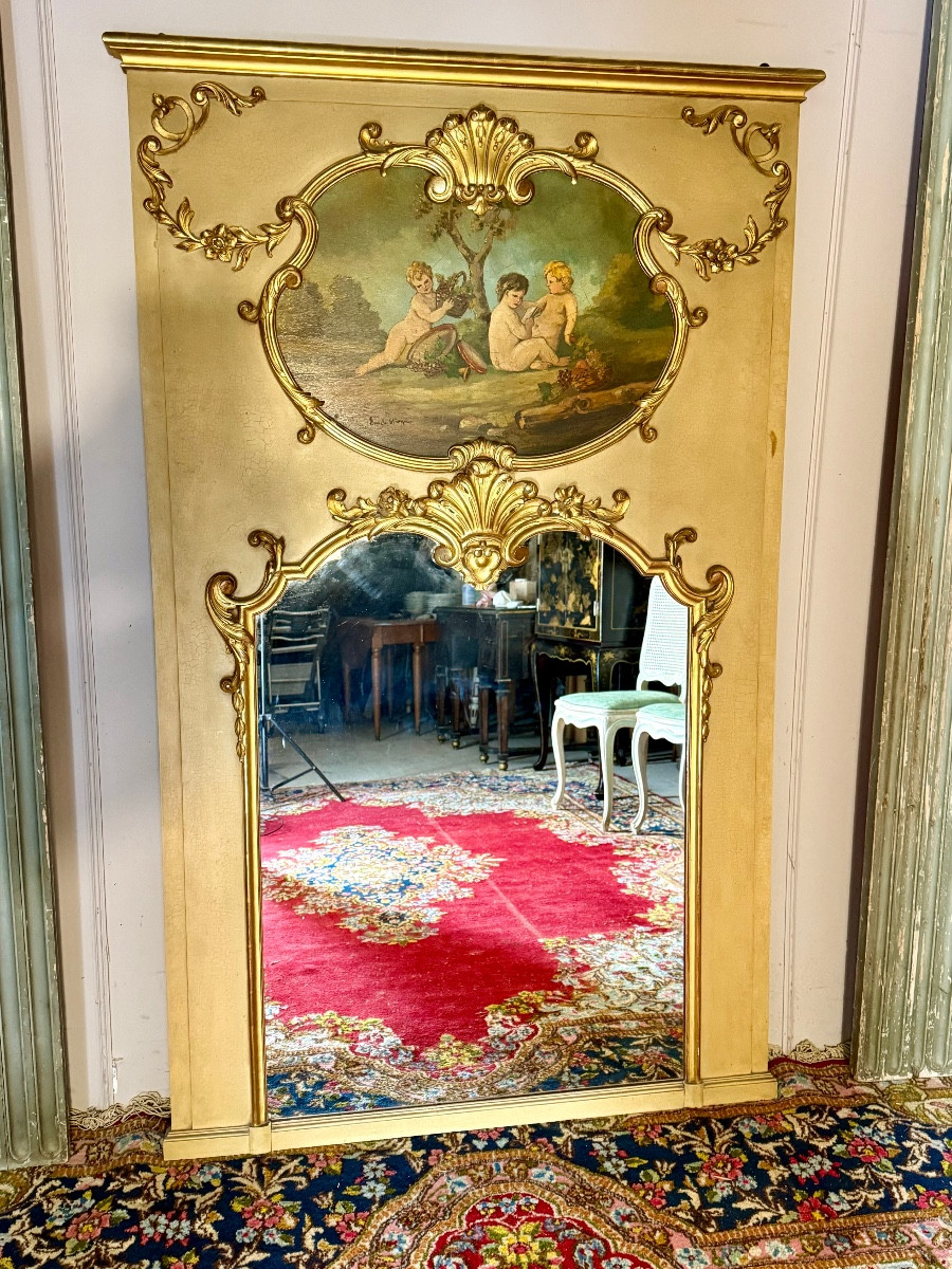 Louis XV Style Trumeau With Cherub Decoration -photo-2