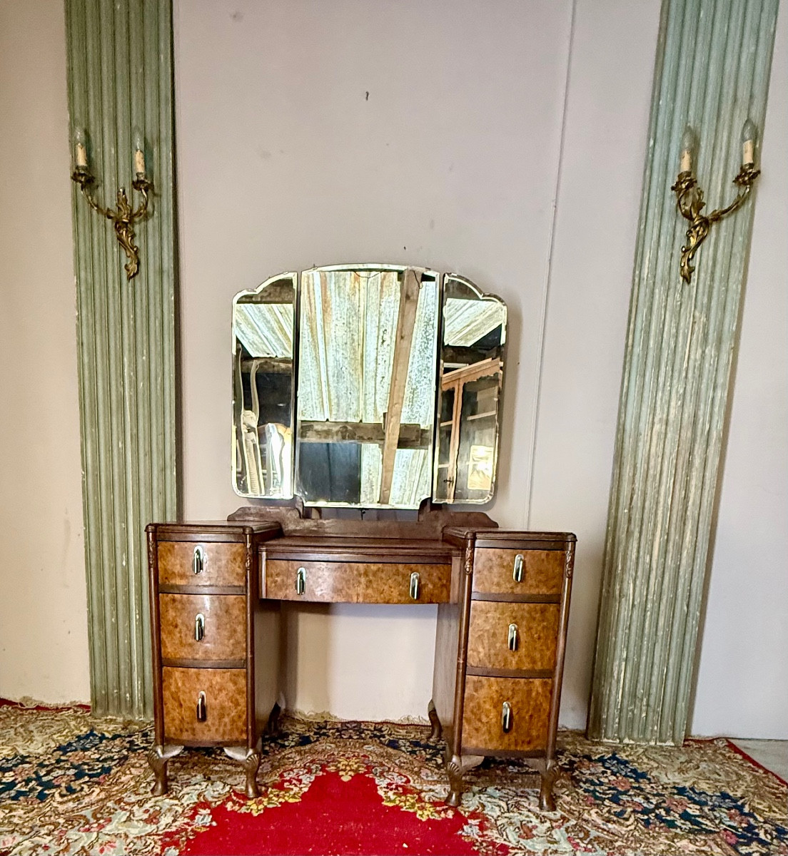 Coiffeuse art déco en ronce de noyer -photo-1