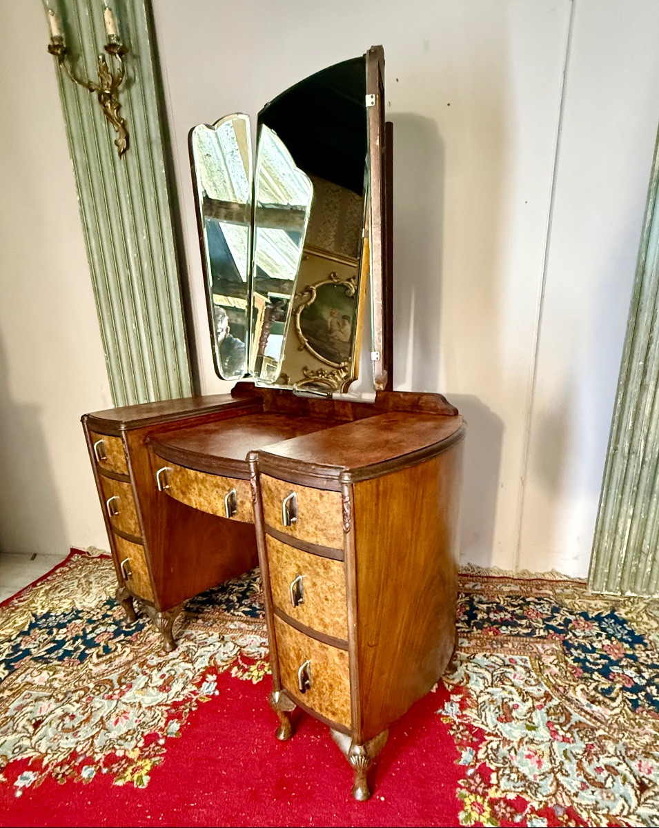 Coiffeuse art déco en ronce de noyer -photo-2