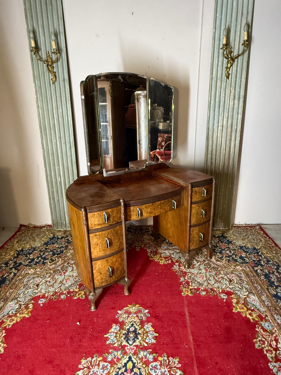 Coiffeuse art déco en ronce de noyer -photo-5
