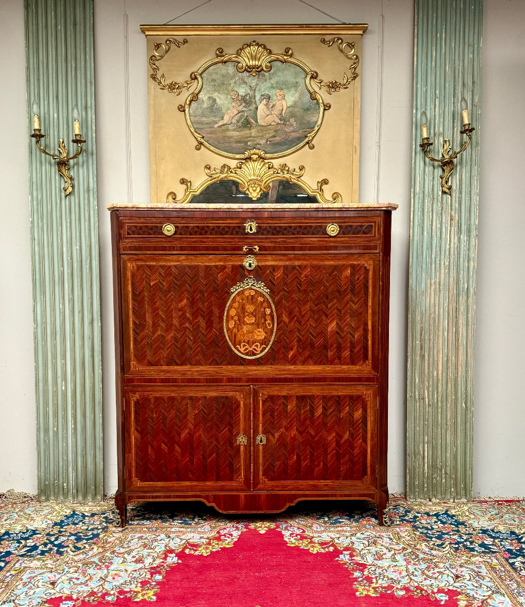 Secrétaire transition en marqueterie 18 ème siècle -photo-2