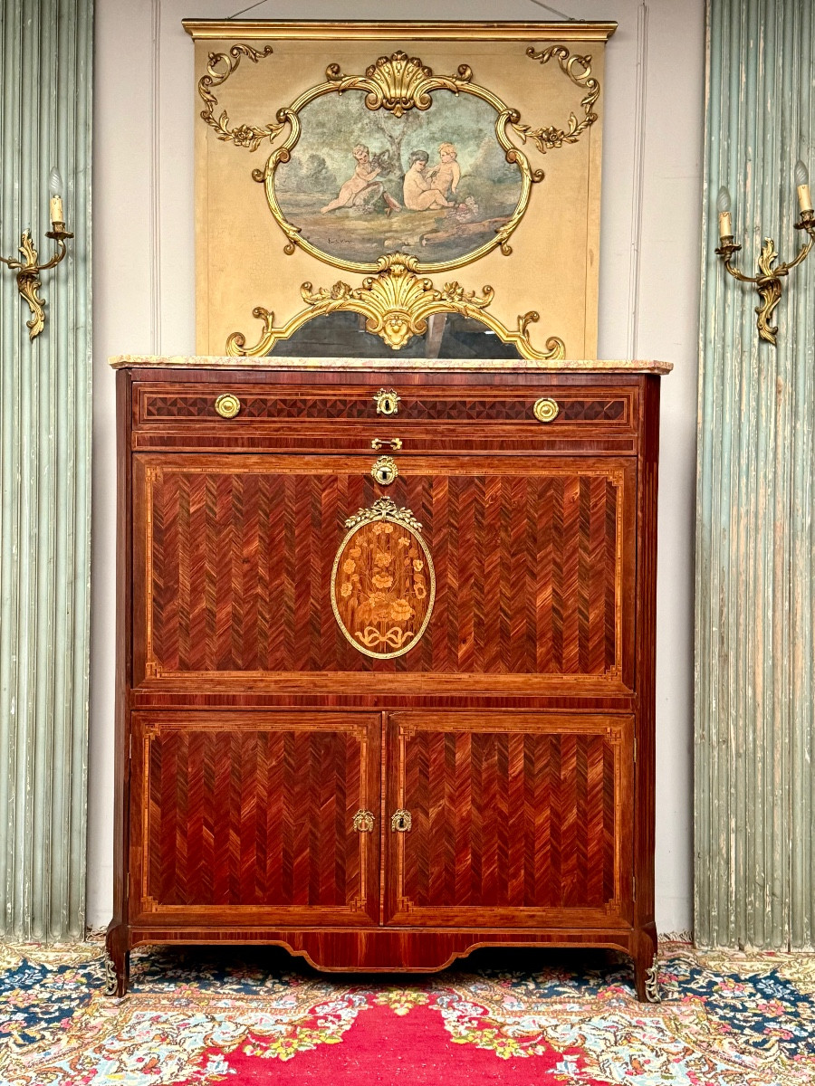 Secrétaire transition en marqueterie 18 ème siècle 