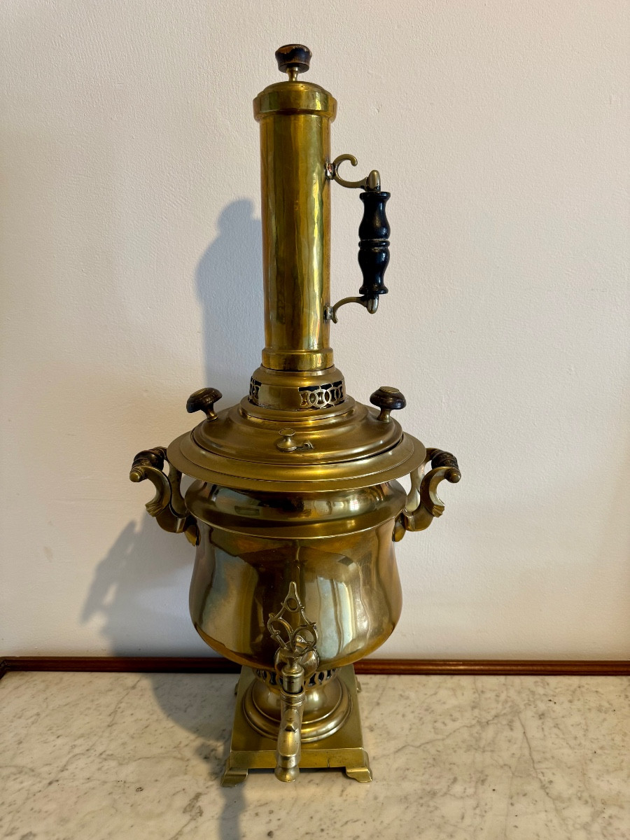 Samovar russe en laiton  XIX ème -photo-4