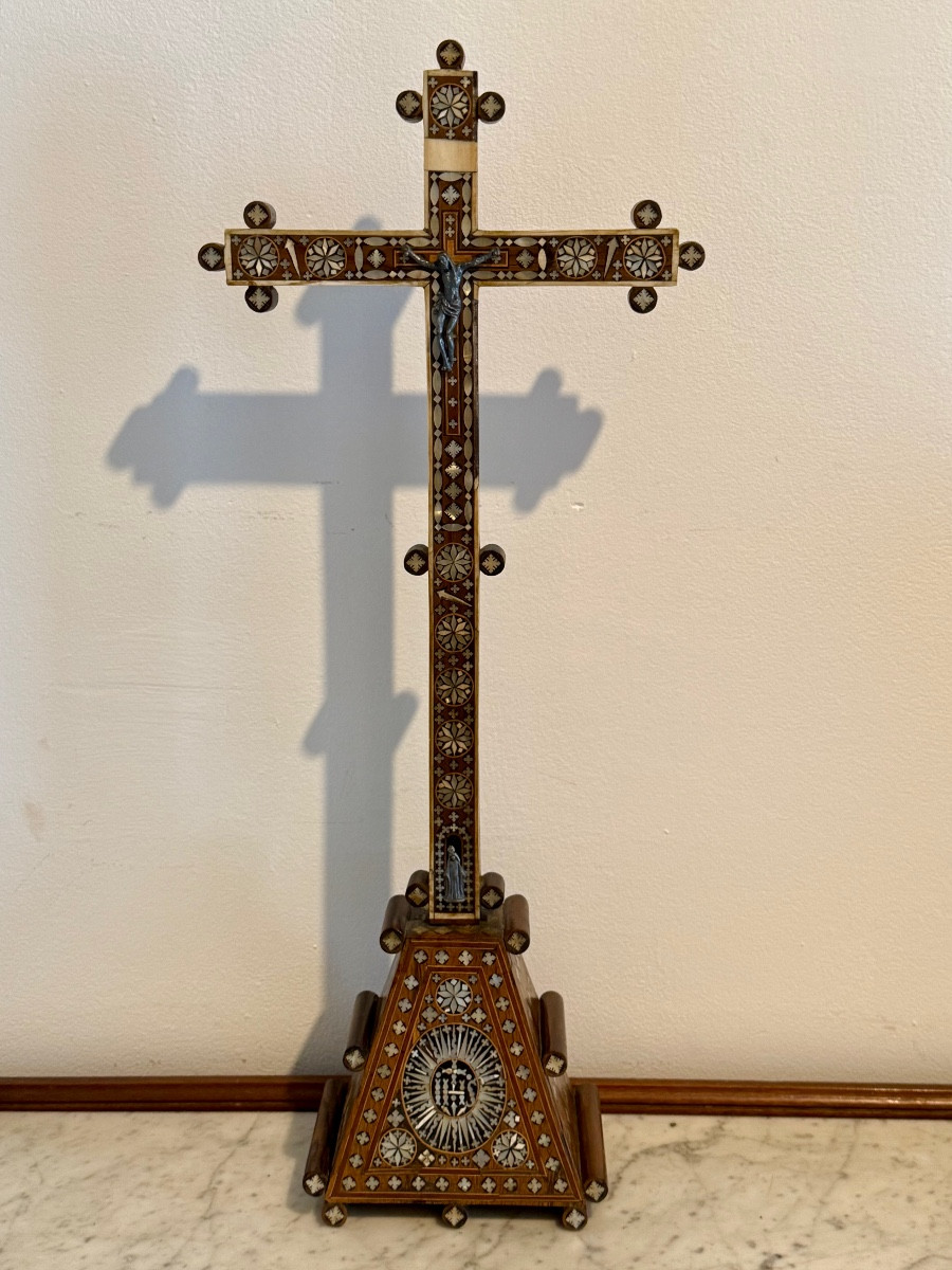 Crucifix In Olive Wood Inlaid With Mother-of-pearl